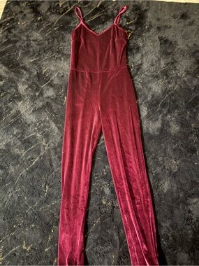 Popular Basics Wine Velvet Spaghetti-Strap Jumpsuit